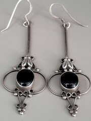 Silver & Onyx  Art Deco Earrings.6.5 Cm.