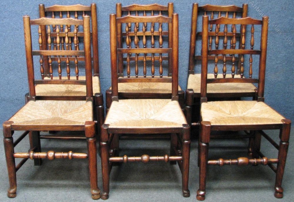 8 Victorian Elm Rush Seat Spindle Back Chairs Antiques Atlas