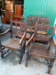 Set Of 8 Oak Handmade Derbyshire Backed Stools