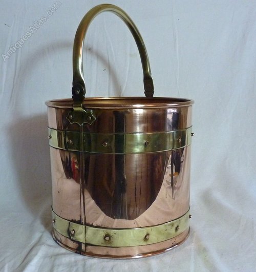 Antiques Atlas VINTAGE COPPER LOG BUCKET WITH BRASS HOOPS