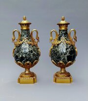 Large Pair Of French Antique Green Marble Cassolettes
