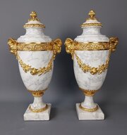 Large Pair Of Carrara Marble Cassolettes 19th Century