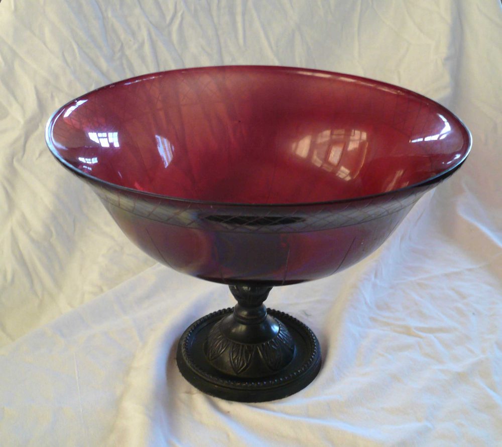 Antiques Atlas Large Deep Plum Coloured Glass Bowl Stand Large Deep Plum Coloured Glass Bowl Stand