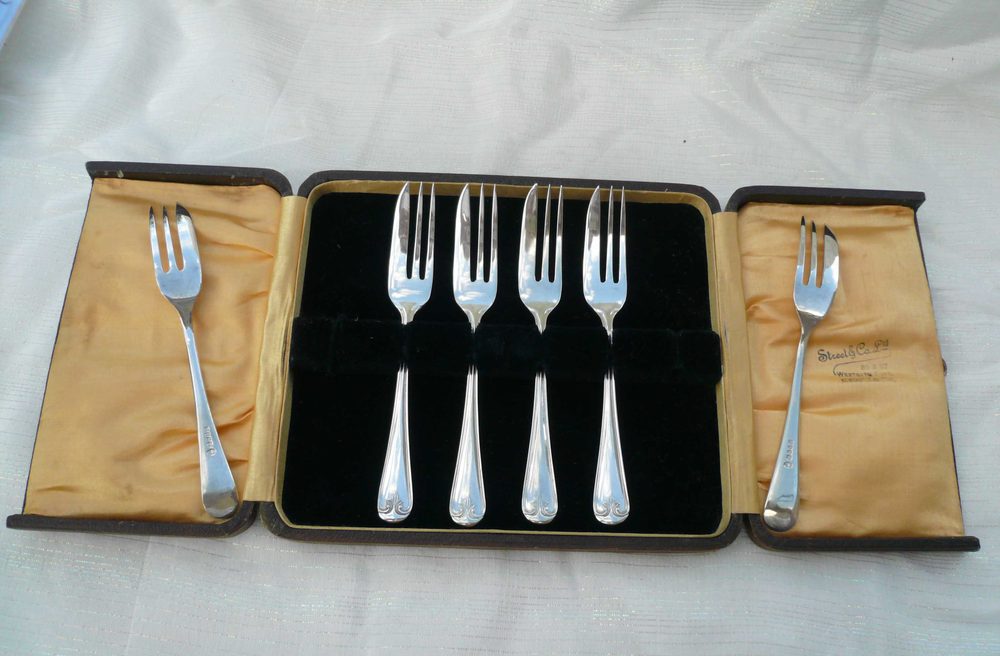 Antiques Atlas Silver Plated Cake/Pastry Forks Boxed Set