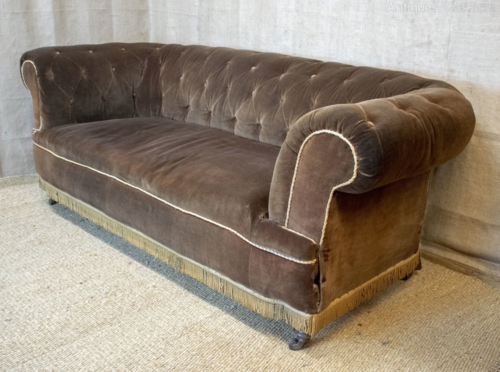 Brown Velvet Upholstered Chesterfield Sofa, Settee - Antiques Atlas