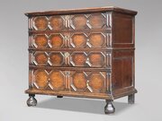 17th C Charles II Oak Geometric Chest Of Drawers