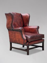 18th Century Burgundy Leather Wing Armchair