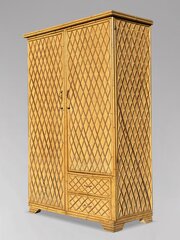 1970s French Bamboo & Wicker Wardrobe