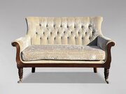 19Th C William IV Mahogany Lyre Shape Velvet Sofa