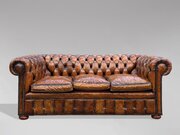 19th C Brown Leather 3-Seater Chesterfield Sofa
