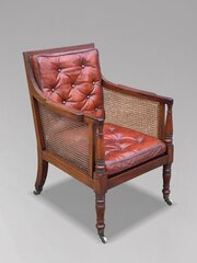 19th C Regency Cane Leather Library Armchair