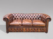 19th C Victorian Brown Leather Chesterfield Sofa
