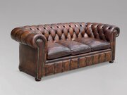 19th C Victorian Brown Leather Chesterfield Sofa