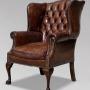19th C Victorian Brown Leather Wing Armchair