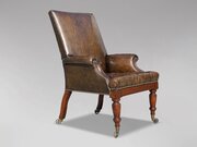 19th C William IV Green Leather Library Armchair