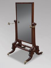 19th C William IV Mahogany Cheval Mirror