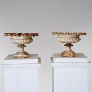 Pair Of 19th C English Cast Iron Tazza Urns