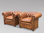 Pair Of 19th C Leather Chesterfield Club Armchairs