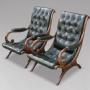 Pair of Green Leather Chesterfield Slipper Chairs