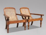 Pair Of Large Teak & Cane Colonial Planters Chairs