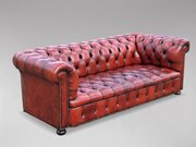 Red Leather 3-Seater Chesterfield Sofa