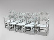 Set Of 8 Carved Painted Dining Chairs