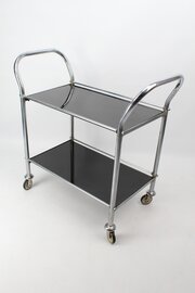 Art Deco Chrome Black Glass 2 Tier Drinks Trolley