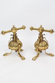 Pair Victorian Brass Fire Dogs James Cartland &Son
