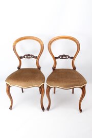 Pair Victorian Walnut Balloon Back Chairs