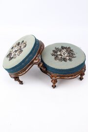 Pair Victorian Walnut Beadwork Foot Stools