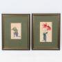 Small Pair Antique Chinese Pith Watercolours