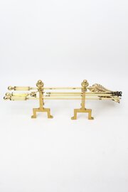 Victorian Brass Fire Tools Fire Dogs Companion Set