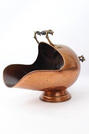 Victorian Copper Helmet Coal Scuttle / Log Bin
