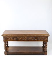 Victorian Gothic Revival Oak Low Table Or TV Stand