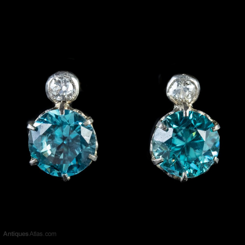 Antiques Atlas Antique Edwardian Blue Zircon Earrings Diamond