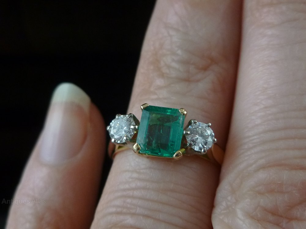 Antiques Atlas Antique Emerald & Diamond Trilogy 18CT Ring Antiques Atlas Antique Emerald & Diamond Trilogy 18CT Ring