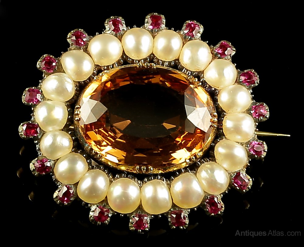 Antiques Atlas Antique Brooch Citrine Pearl Ruby