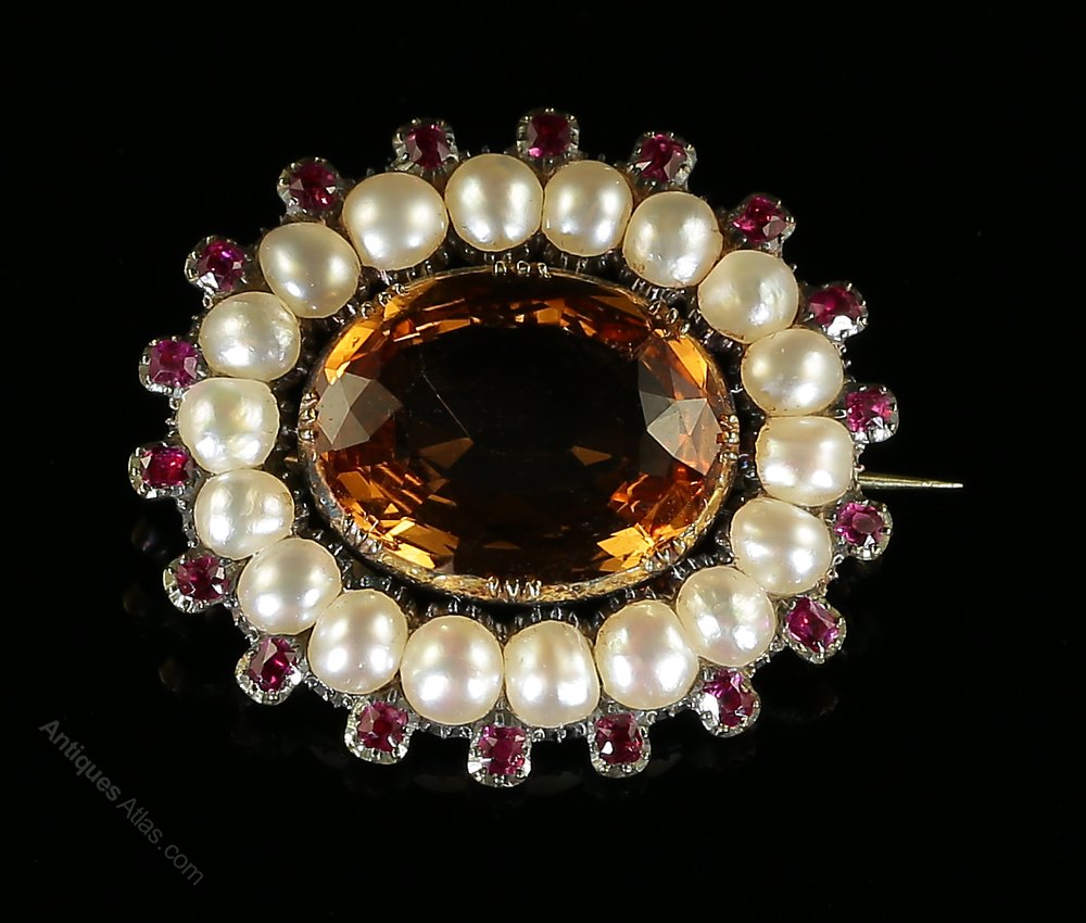Antiques Atlas Antique Brooch Citrine Pearl Ruby