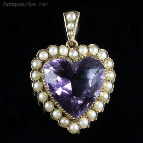Antiques Atlas Antique Victorian Amethyst Pearl Heart Pendant 9ct - Amethyst And Pearl Pendant
