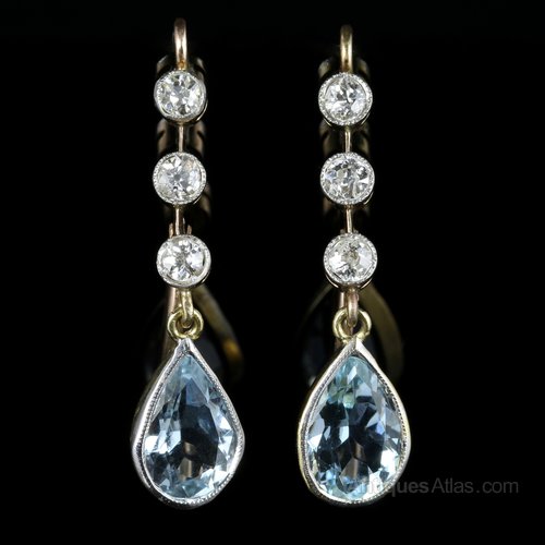 Antiques Atlas Antique Victorian Aquamarine Diamond Earrings 18ct