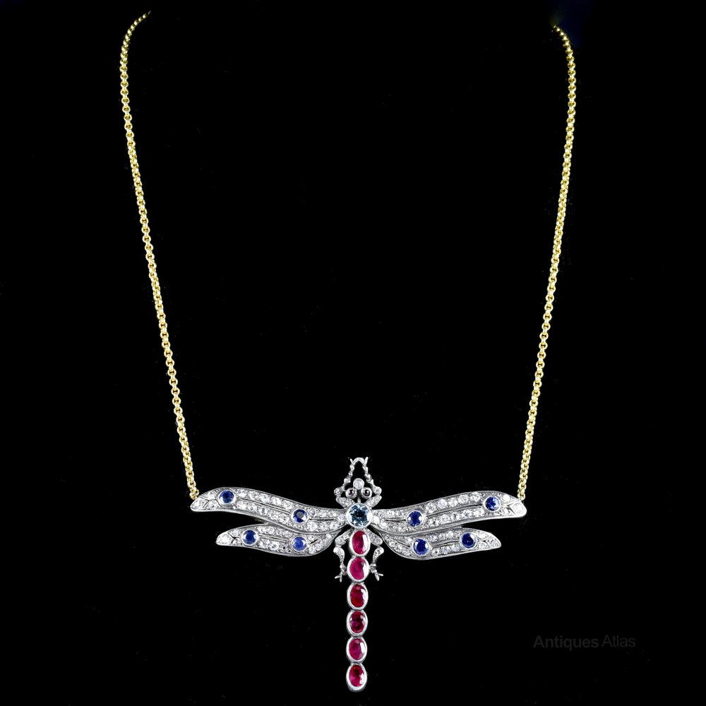 Antiques Atlas Diamond Dragonfly Pendant Necklace Diamonds Rubies