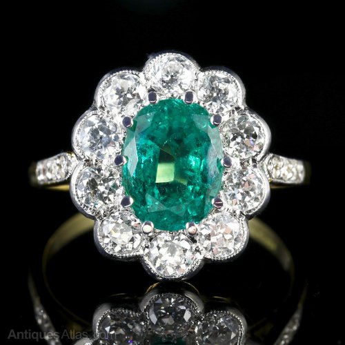 Antiques Atlas Emerald Diamond Engagement Ring