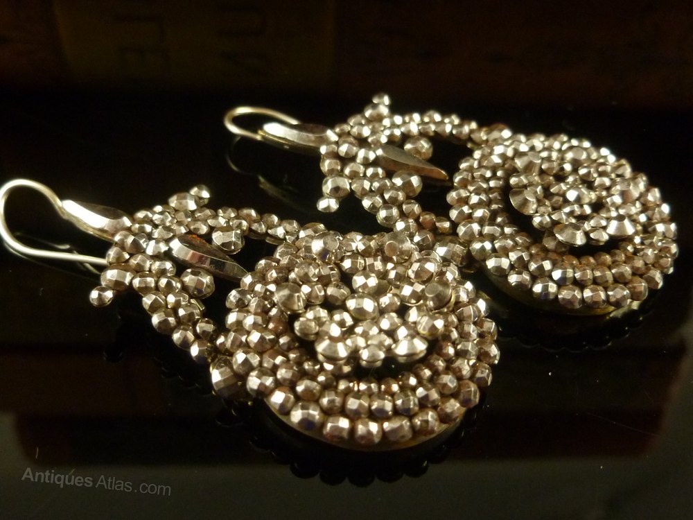 Georgian Earrings 18ct Gold Silver 19th Century Georgian Earrings 18ct Gold Silver 19th Century
