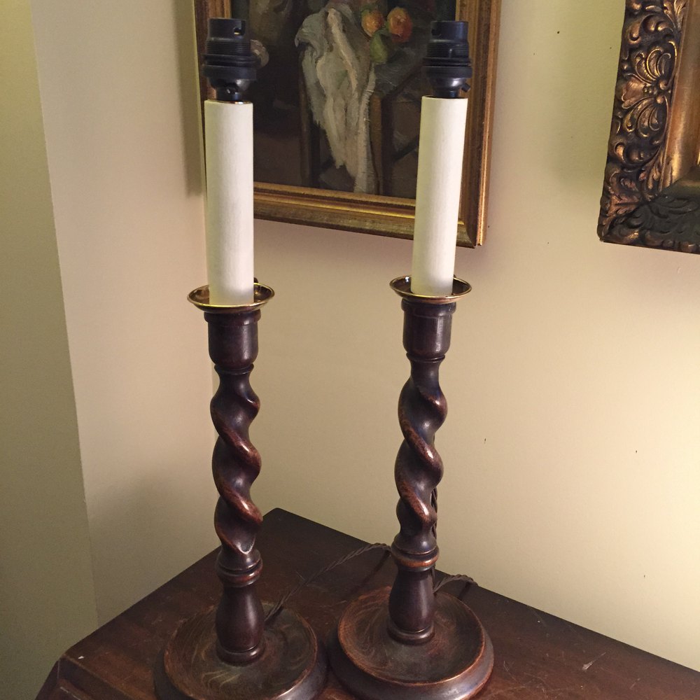Antiques Atlas Tall Handsome 1900 Pair Barley Twist Oak Lamps Tall Handsome 1900 Pair Barley Twist Oak Lamps Antique Lighting Table