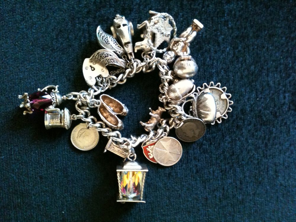 Antiques Atlas Vintage Solid SILVER Charm Bracelet With 20 Charms