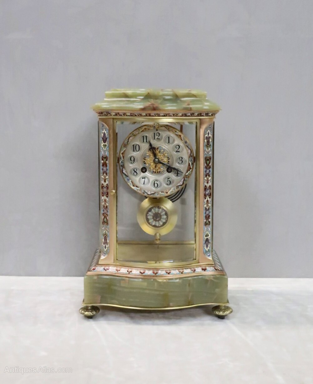Antiques Atlas French Four Glass Champleve Mantel Clock