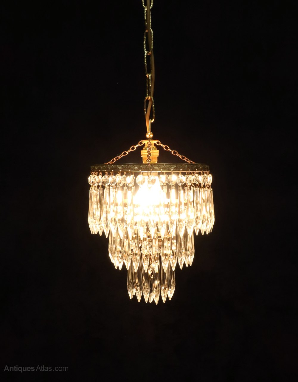 Italian Art Deco Three Tier Crystal Glass Chandelier