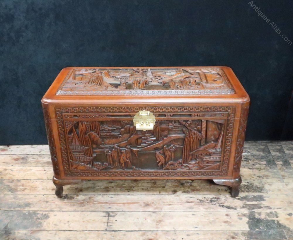Oriental Carved Teak And Camphor Wood Chest Antiques Atlas