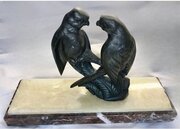 Deco Pair Of Spelter Love Birds On Marble Base