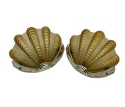 Pair Of Art Deco Shell Wall Lights In Amber/toffee